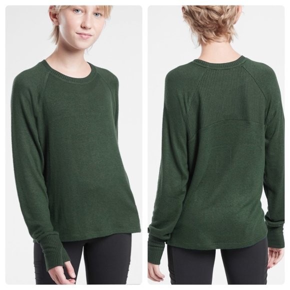 Athleta Girl Up For The Challenge Seaweed Snack Green Knit Sweater Girl's L/12 - Picture 1 of 4